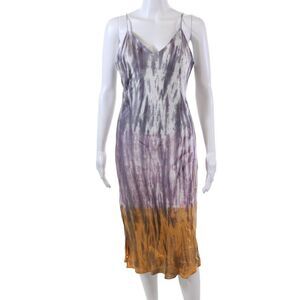 Robertson + Rodeo Womens V-neck Spaghetti Strap Tie Dye Slip Dress White Size M